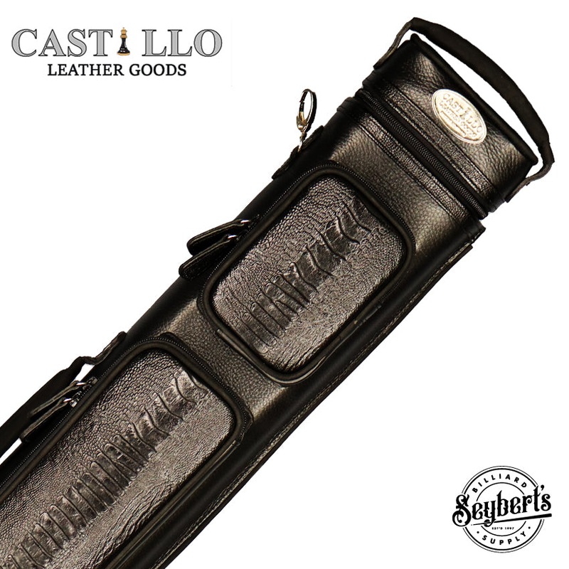Castillo Black Leather with Black Ostrich Leg Accent 3x5 Hard Leather Pool Cue Case - CLG35BKBKOS