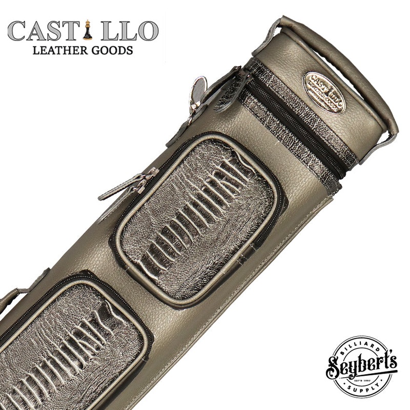 Castillo Grey Leather with Grey Ostrich Leg Accent 3x5 Hard Leather Pool Cue Case - CLG35GYGYOS