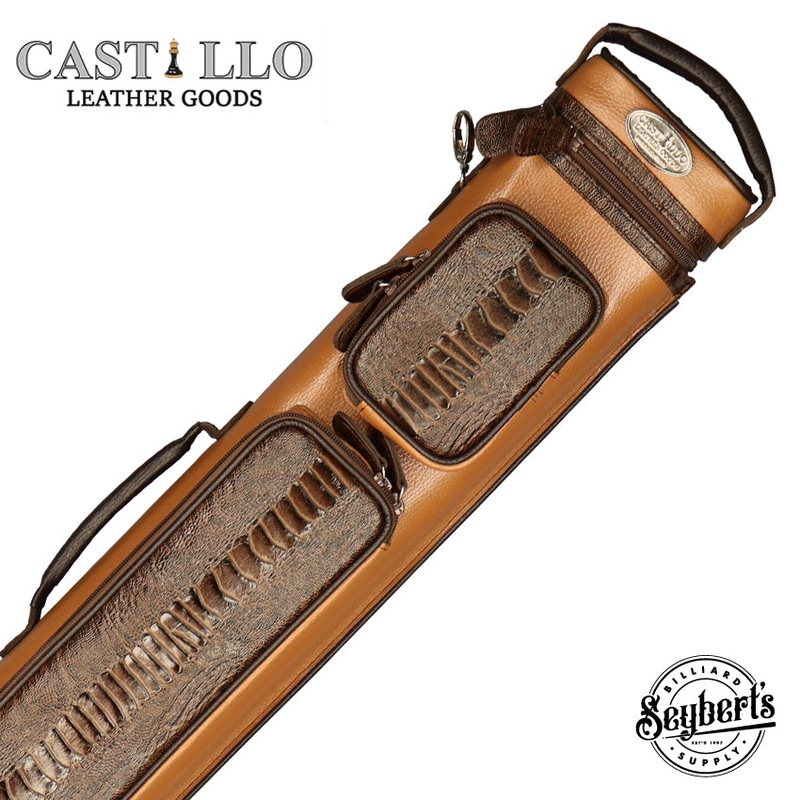 Castillo Honey Brown Leather with Chocolate Brown Ostrich Leg Accent 2x4 Hard Leather Pool Cue Case - CLG24HBRCBOS