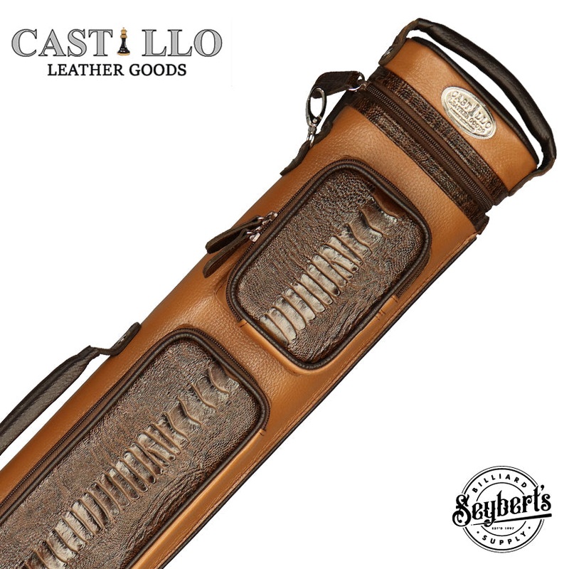 Castillo Honey Brown Leather with Chocolate Brown Ostrich Leg Accent 3x5 Hard Leather Pool Cue Case - CLG35HBRCBOS