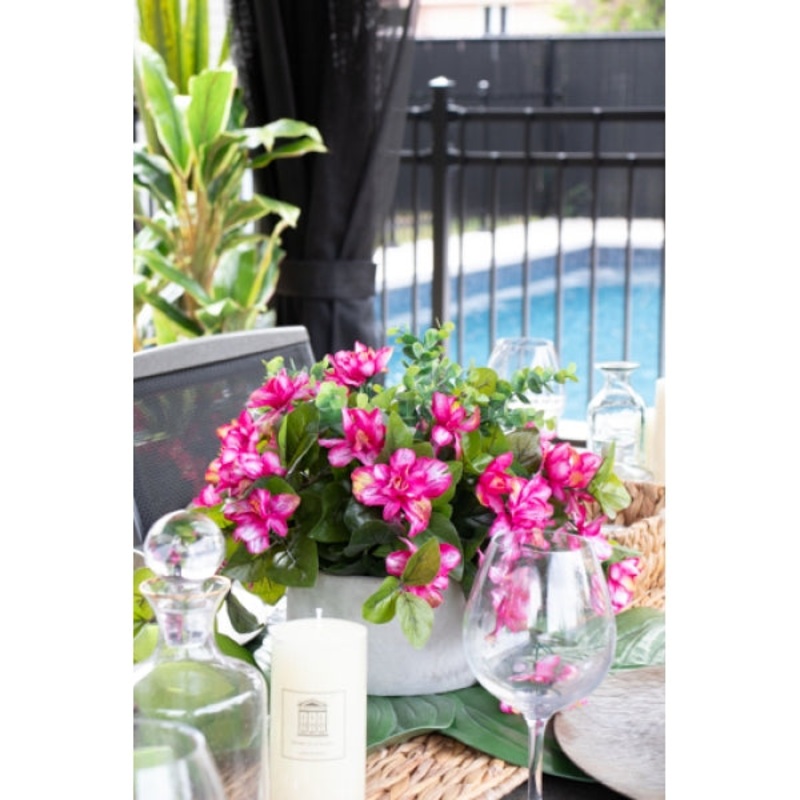 Pink Azaleas and Artificial Eucalyptus Foliage Arrangement