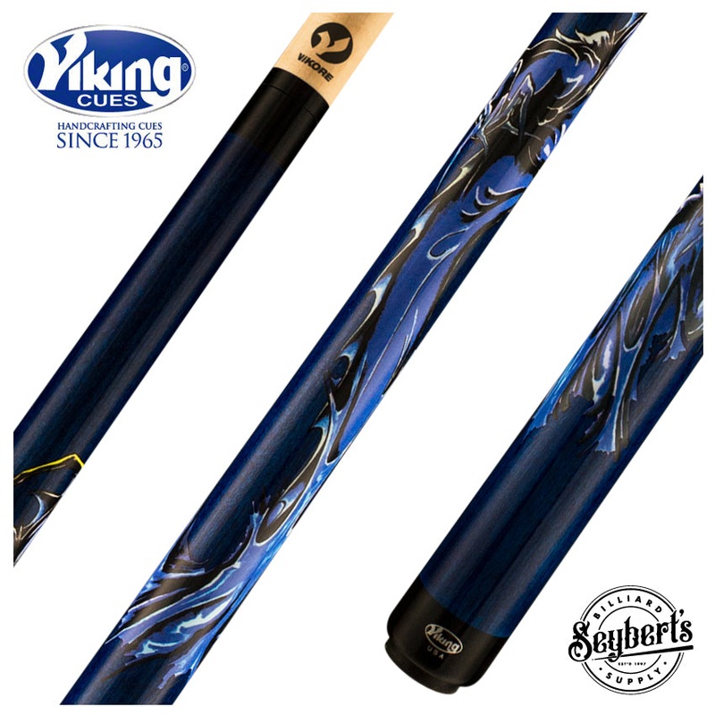 Viking De-Cues Series Blue Stained Northwood Maple with Blue Dragon Play Cue - - DE0507