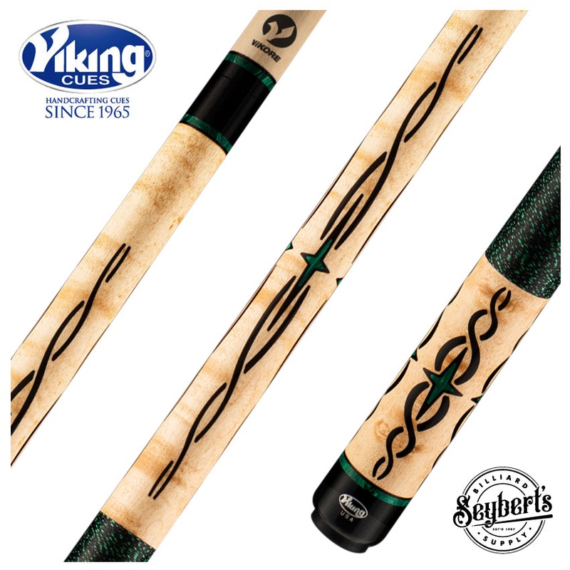 Viking Helix Series Khaki-Stained Birdseye Maple with 80 Banded Malachite and Black Inlays Play Cue - HL0504