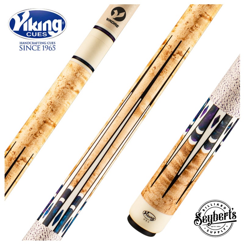 Viking Impero Series Khaki-Stained Birdseye Maple with Blue Dream, White and Black Inlays Play Cue - IM0804