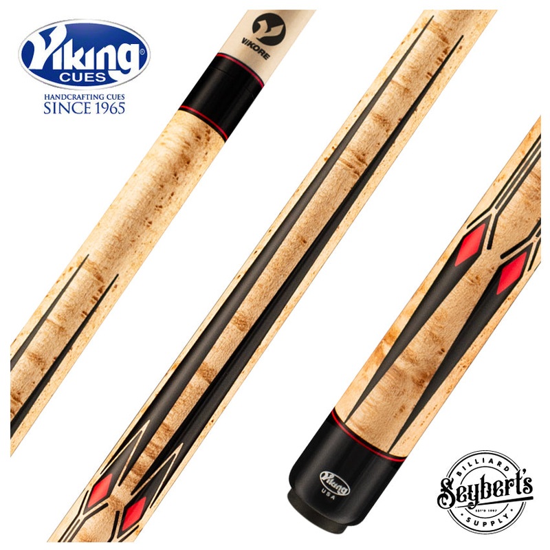 Viking Motore Series Khaki-Stained Birdseye Maple with 65 Black and Red Inlays Play Cue - MT0304