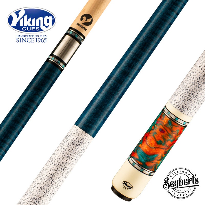 Viking Twilight Series Teal-Stained Birdseye Maple with Aqua Fire Premium Pearl Play Cue - TW0308