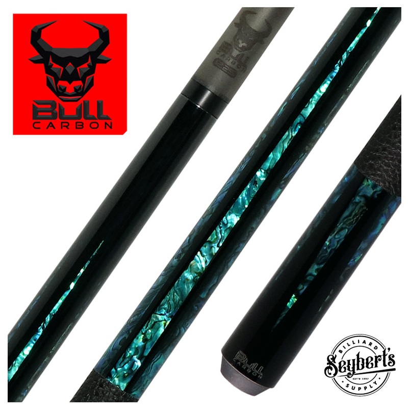 Bull Carbon Black with 6 Iridescent Blue Points Play Cue with Textured Leather Wrap