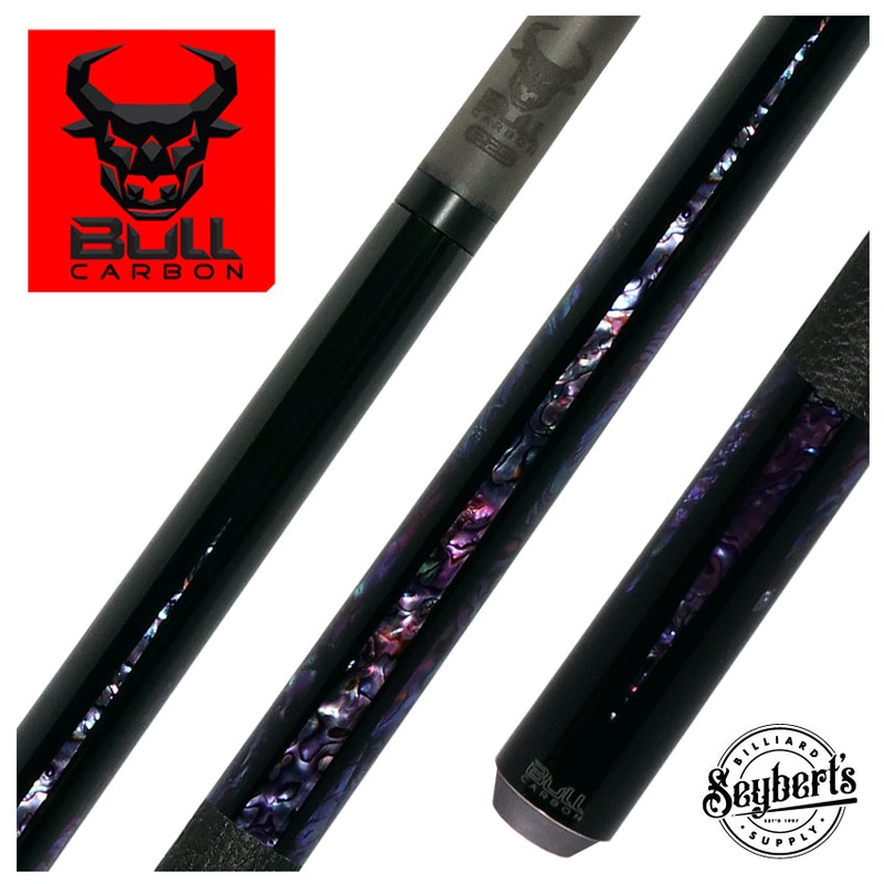 Bull Carbon Black with 6 Purple Abalone Points Play Cue with Textured Leather Wrap