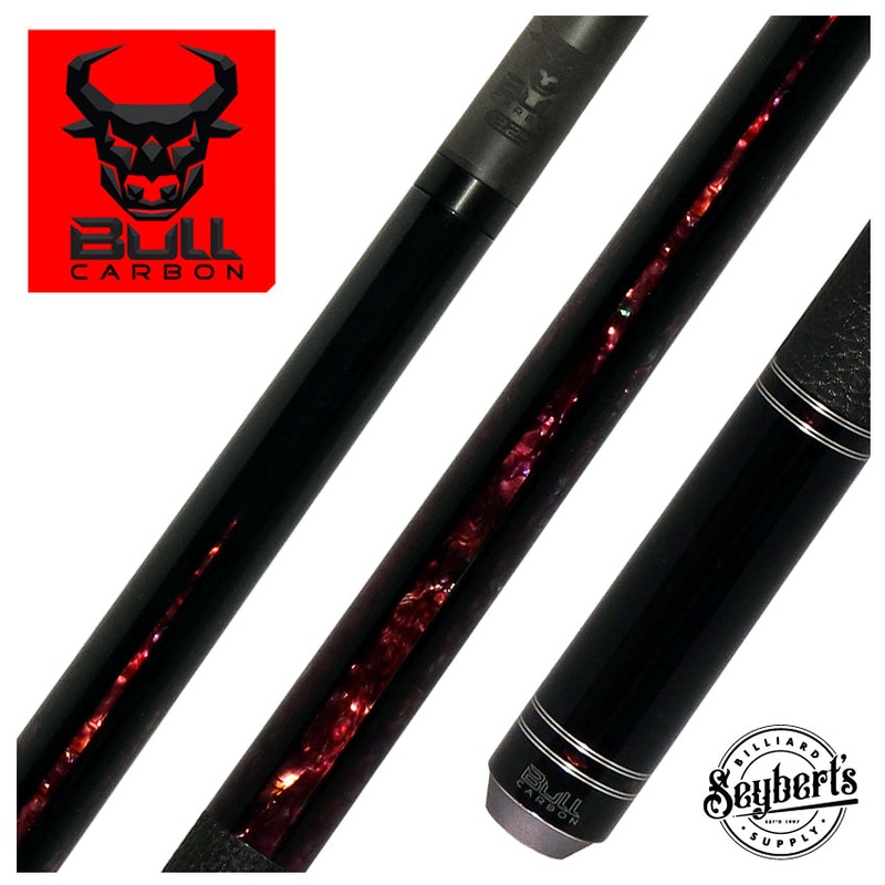 Bull Carbon Black with 6 Rosey Pink Abalone Points Play Cue with Textured Leather Wrap