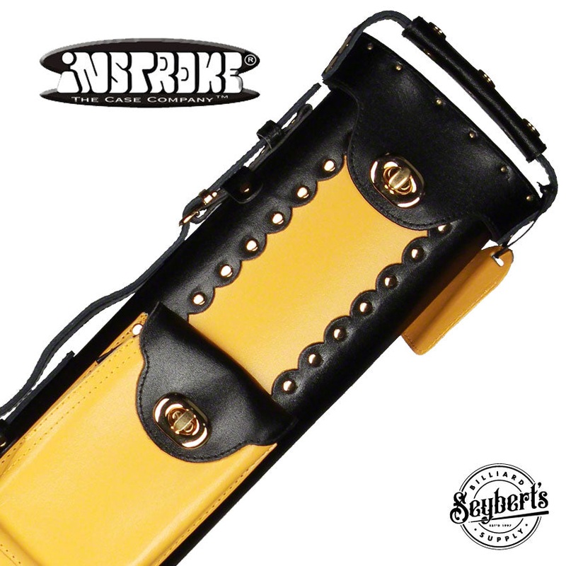 Instroke Geo Leather Black/Yellow 2x3 Pool Cue Case - GEO2X3BY