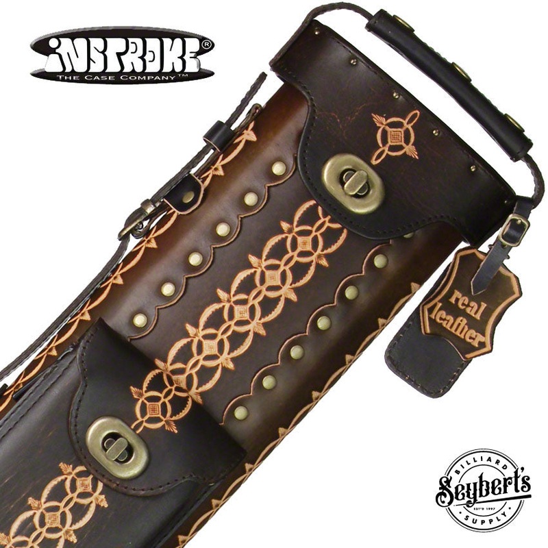 Instroke Saddle D05 Dark Brown Hand Tooled 3x5 Pool Cue Case - 35D05DBH