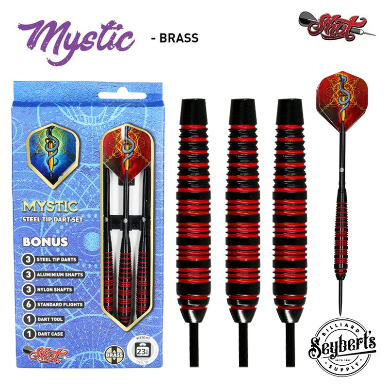 Mystic Red Steel Tip Dart Set - Brass Barrels 23 grams