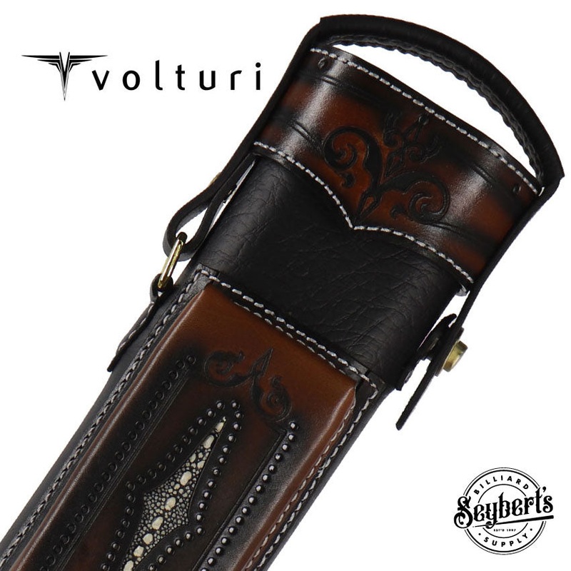 Volturi Custom Brogue Tan 3x6 Hard Pool Cue Case - VCBS3X6TANBLK