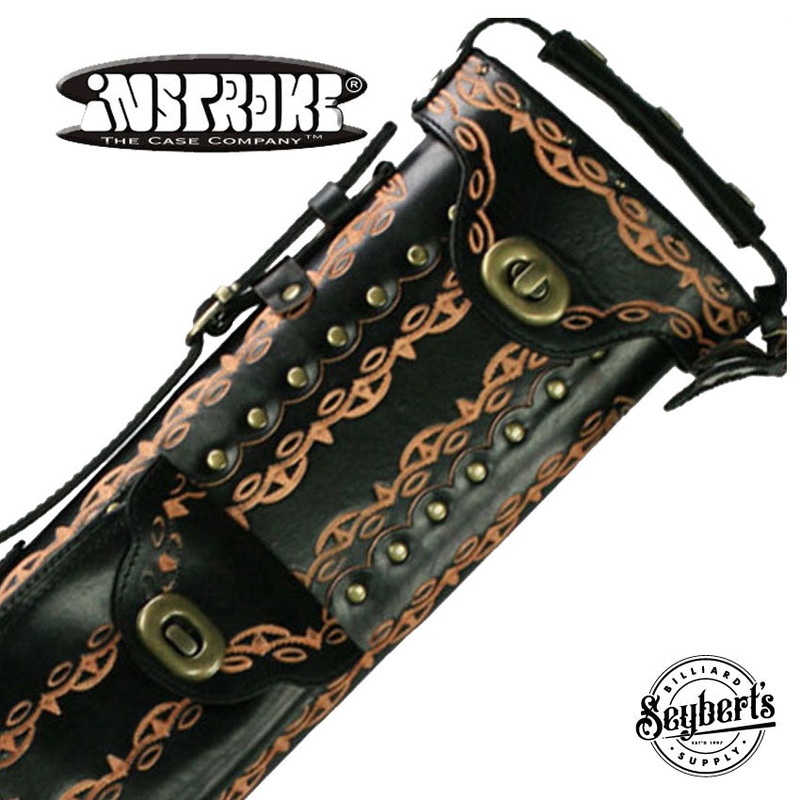Instroke D01 Black Hand Tooled 3x5 Pool Cue Case - 35D01BKH