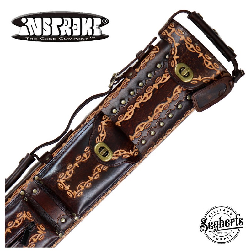 Instroke D01 Dark Brown Hand Tooled 3x5 Pool Cue Case - 35D01DBH