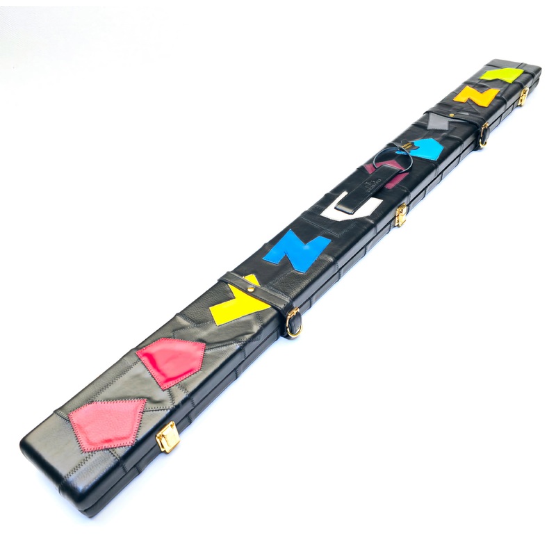Peradon Limited Edition Leather 3/4 Cue Case Black & Colour Patchwork