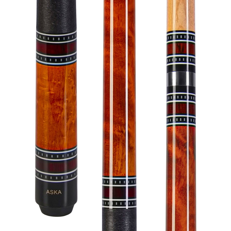 ASKA A1 Pool Cue Stick, Brown Stained Birdseye Maple Butt, Index Rings, Irish Linen Wrap, Quick Release Joint Shaft, 12.75mm Tip, A1BRN