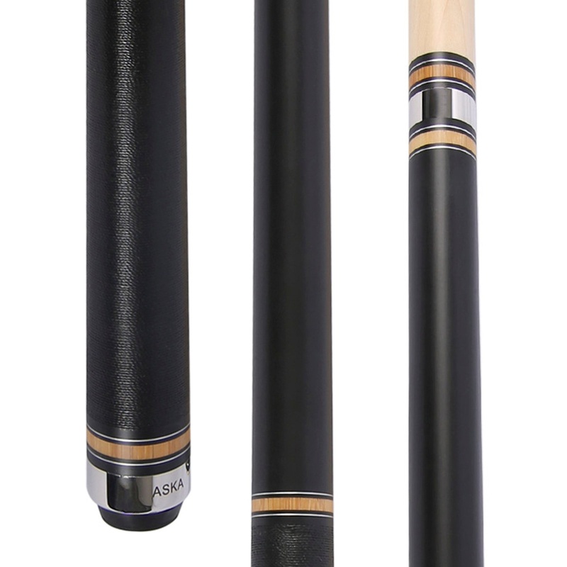 ASKA Pool Cue Stick PC1, Quick Joint, Black Irish Linen, Black Matte Finish, Bamboo Rings, Metal Joint, 12.75mm Tip