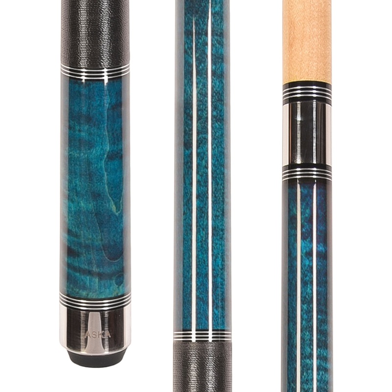 ASKA Pool Cue Stick TR BLUE, Maple Shaft, 5/16x18 Metal Joint, Black Irish Linen, Triple Rings, 12.75mm Tip, TRBLU