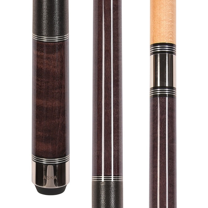 ASKA Pool Cue Stick TR BROWN, Maple Shaft, 5/16x18 Metal Joint, Black Irish Linen, Triple Rings, 12.75mm Tip, TRBRN