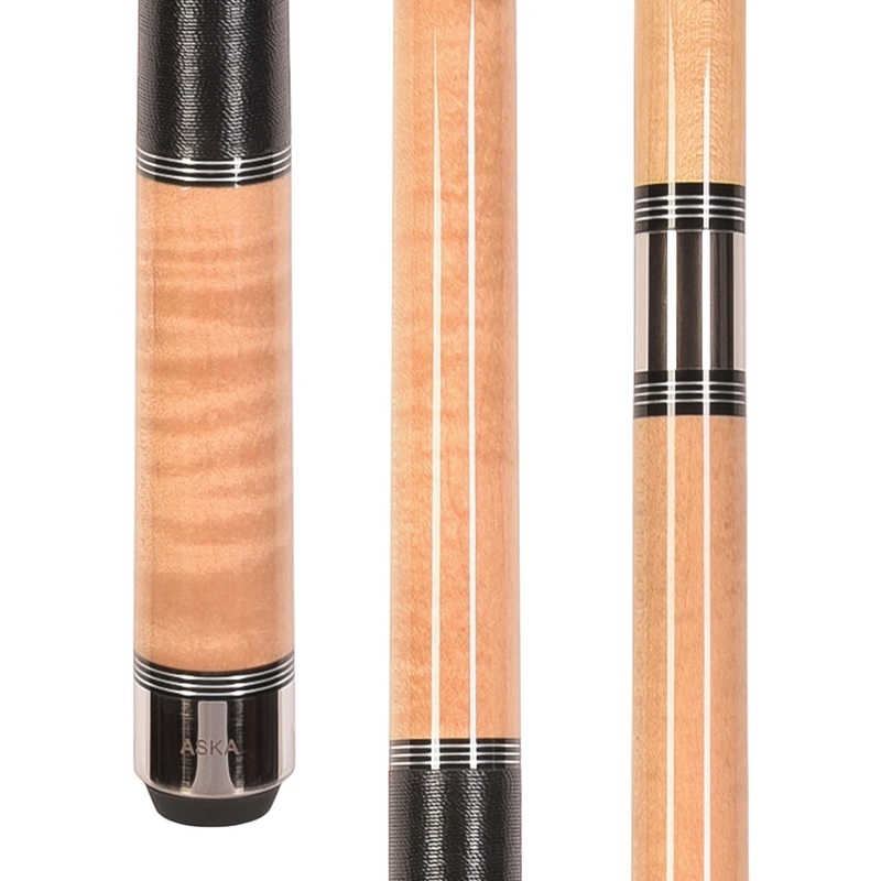 ASKA Pool Cue Stick TR Natural, Maple Shaft, 5/16x18 Metal Joint, Black Irish Linen, Triple Rings, 12.75mm Tip, TRNAT
