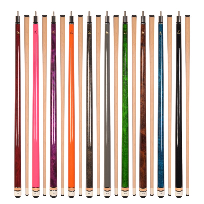 Set of 10 Aska L3 Pool Cue Sticks, 58", 13mm Tip, Hard Rock Canadian Maple Shaft, Wrapless, L3S10