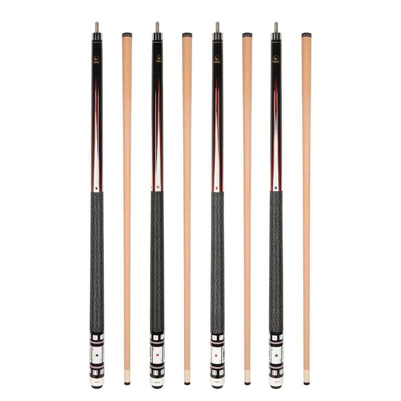 Set of 4 Aska Cards and Dice Billiard Pool Cues, 58" Hard Rock Canadian Maple, 13mm Hard Tip, Mixed Weights, CDS4