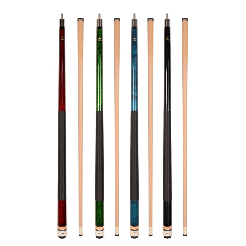 Set of 4 Aska L2 Billiard Pool Cues, 58" Hard Rock Canadian Maple, 13mm Leather Tip, Mixed Weights, L2S4