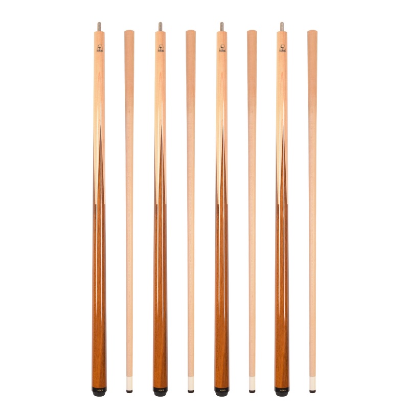Set of 4 Aska SP1 Malaswood Sneaky Pete Billiard Pool Cue Sticks, 58" Hard Rock Canadian Maple, 13mm Hard Le Pro Tip, 2-Piece Construction. SP1S4
