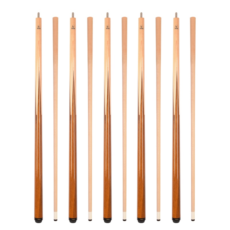 Set of 5 Aska SP1 Malaswood Sneaky Pete Billiard Pool Cue Sticks, 58" Hard Rock Canadian Maple, 13mm Hard Le Pro Tip, 2-Piece Construction. SP1S5