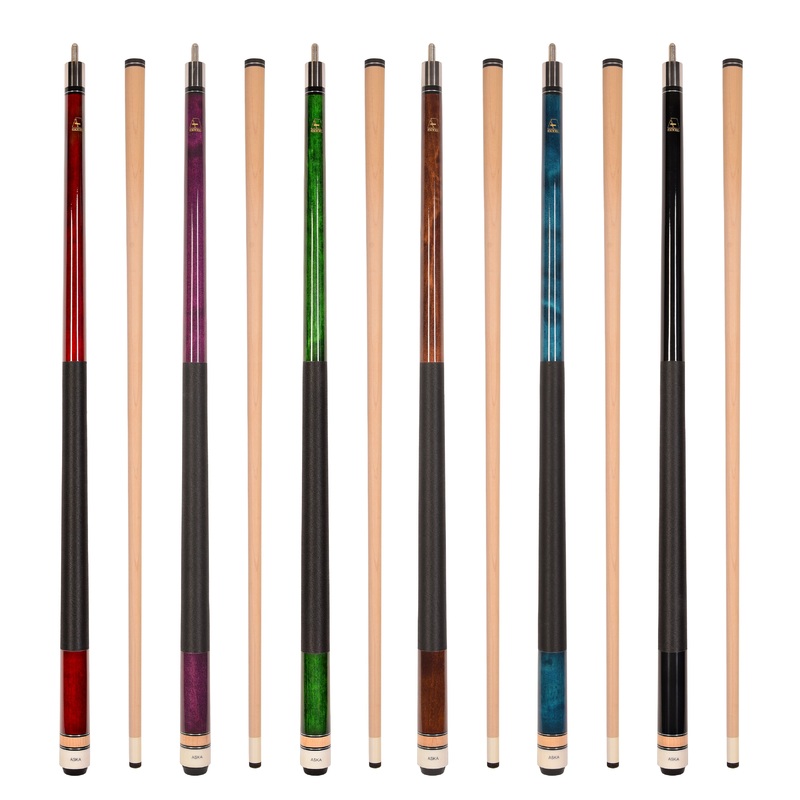 Set of 6 Aska L2 Billiard Pool Cues, 58" Hard Rock Canadian Maple, 13mm Hard Tip, Mixed Weights, L2S6