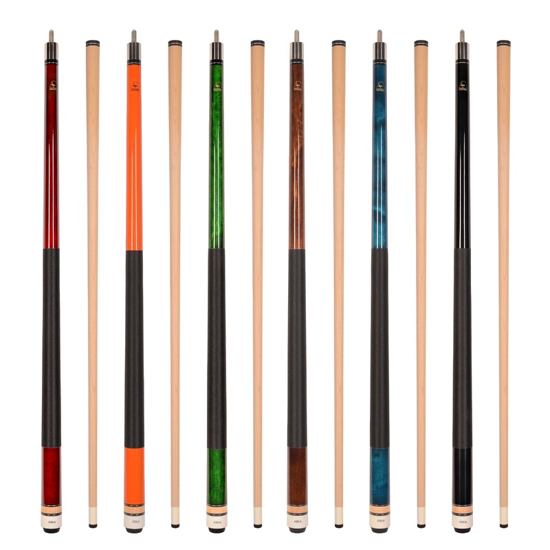 Set of 6 Aska L2 Billiard Pool Cues, 58" Hard Rock Canadian Maple, 13mm Hard Tip, Mixed Weights, L2S6ORG