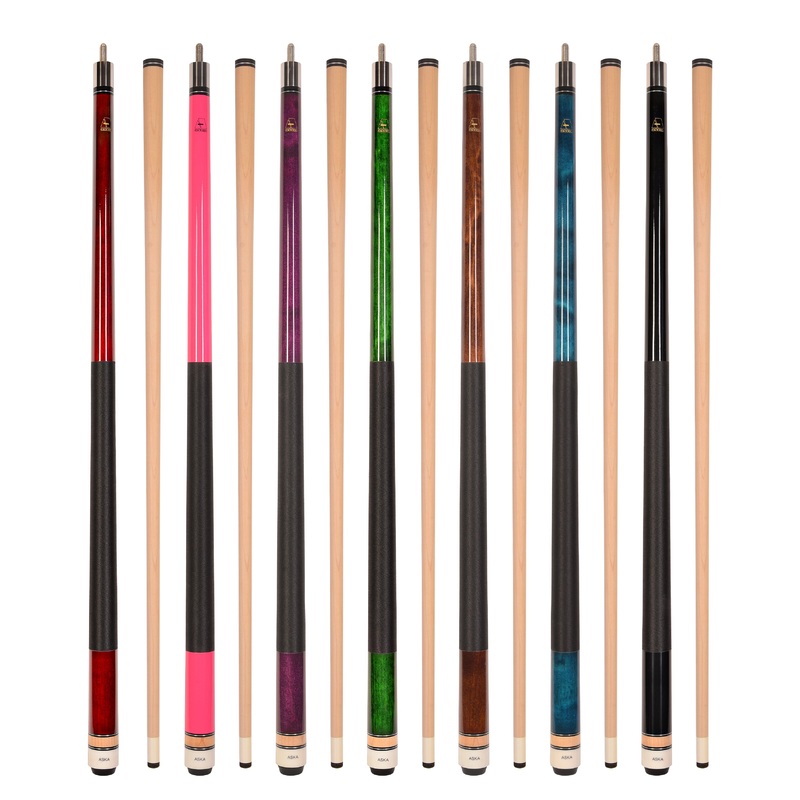Set of 7 Aska L2 Billiard Pool Cues, 58" Hard Rock Canadian Maple, 13mm Hard Tip, Mixed Weights, L2S7