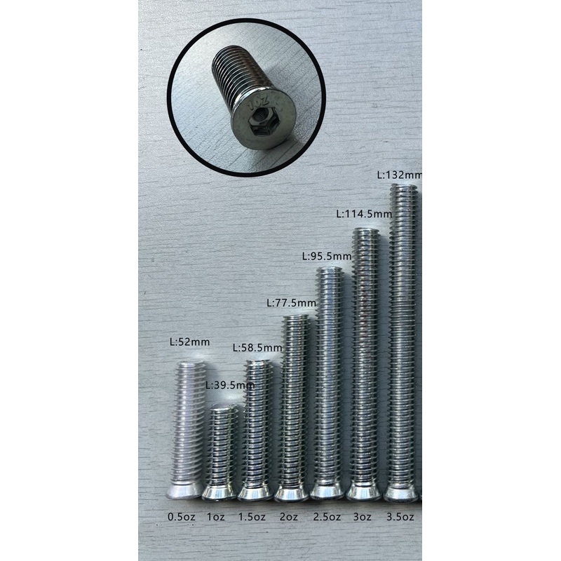 Weight Bolts for Rage, Players, Lucasi, Purex Pool Cues, 1/2"-12T