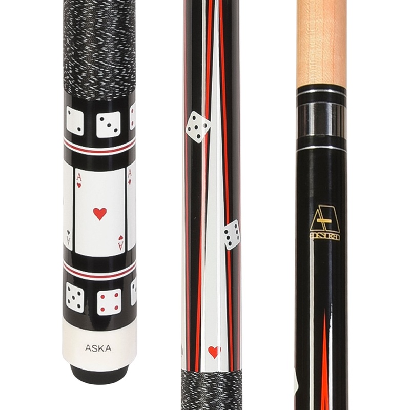 ASKA Poker ACES Cards and Dice Billiard Pool Cue, 58" Hard Rock Canadian Maple, Hard Tip, CD5