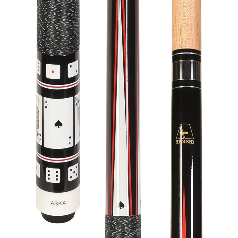 ASKA Poker SPADES Cards and Dice Billiard Pool Cue, 58" Hard Rock Canadian Maple, Hard Tip, CD1