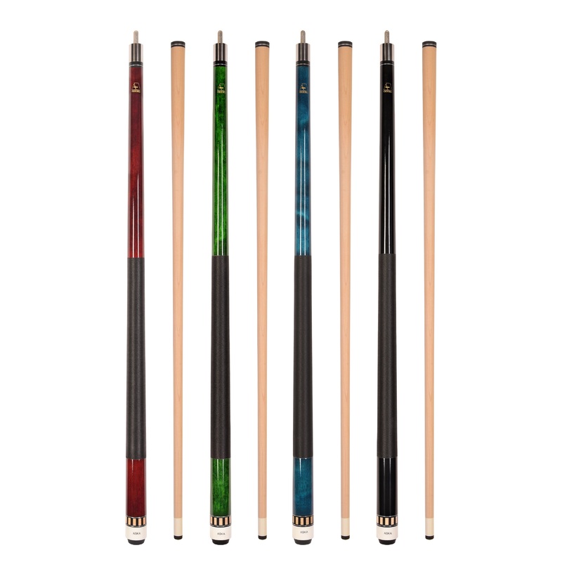 ASKA Set of 4 Pool Cue Sticks 58", 2-Piece Construction, 5/16x18 Joint, Hard Rock Canadian Maple, L25S4