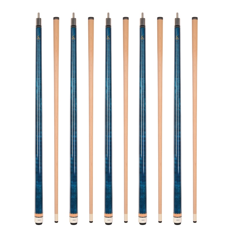 Set of 5 Aska L3 Blue Pool Cue Sticks, 58", 13mm Tip, Hard Rock Canadian Maple Shaft, Wrapless, L3S5BLU