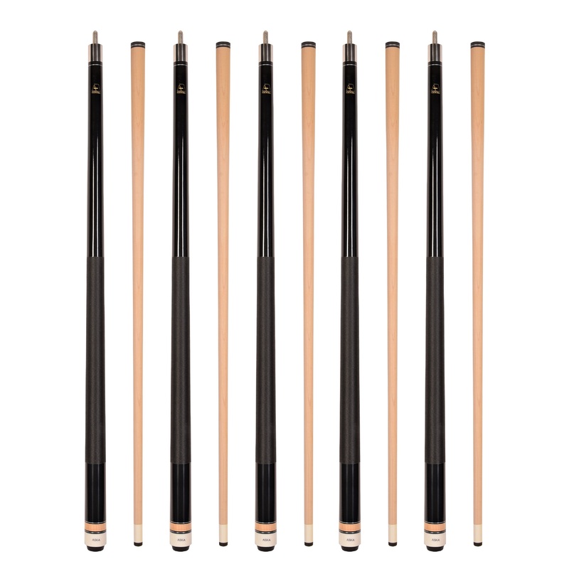 Set of 5 BLACK Aska L2 Billiard Pool Cues, 58" Hard Rock Canadian Maple, 13mm Hard Tip, Mixed Weights, L2S5BLK