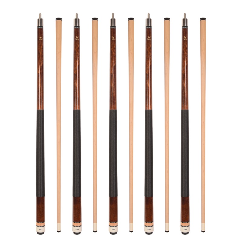 Set of 5 BROWN Aska L2 Billiard Pool Cues, 58" Hard Rock Canadian Maple, 13mm Hard Tip, Mixed Weights, L2S5BRN
