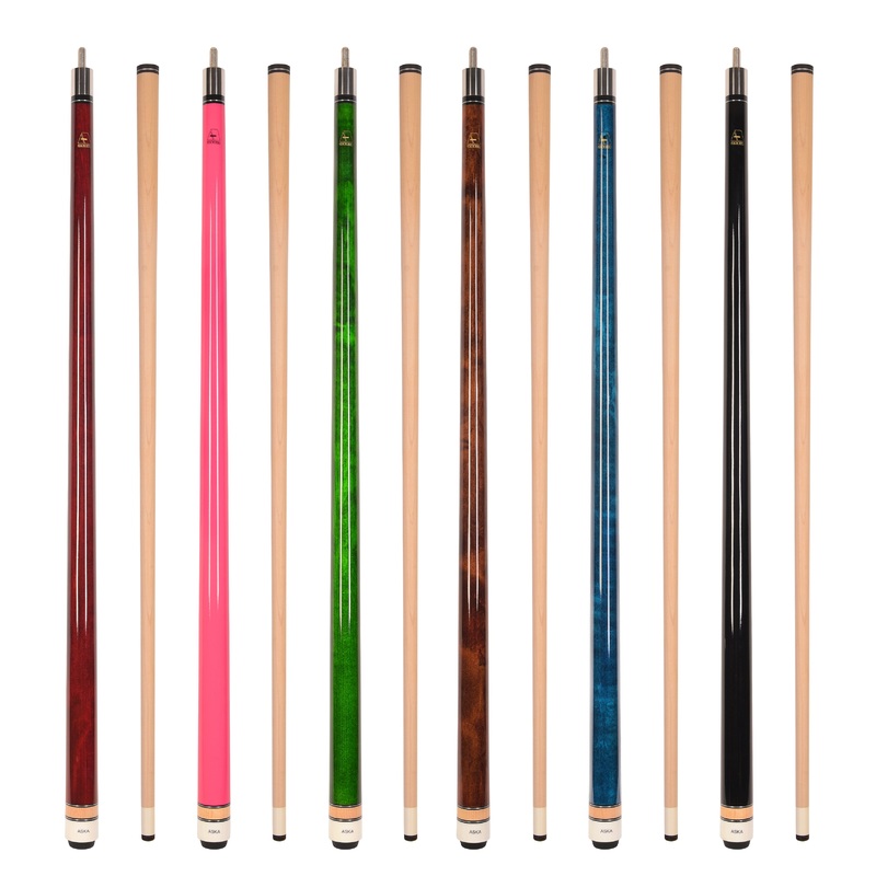 Set of 6 Aska L3 Pool Cue Sticks, 58", 13mm Tip, Hard Rock Canadian Maple Shaft, Wrapless, L3S6PNK