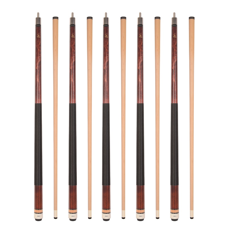 Set of 5 Mahagony Aska L2 Billiard Pool Cues, 58" Hard Rock Canadian Maple, 13mm Hard Tip, Mixed Weights, L2S5MAH