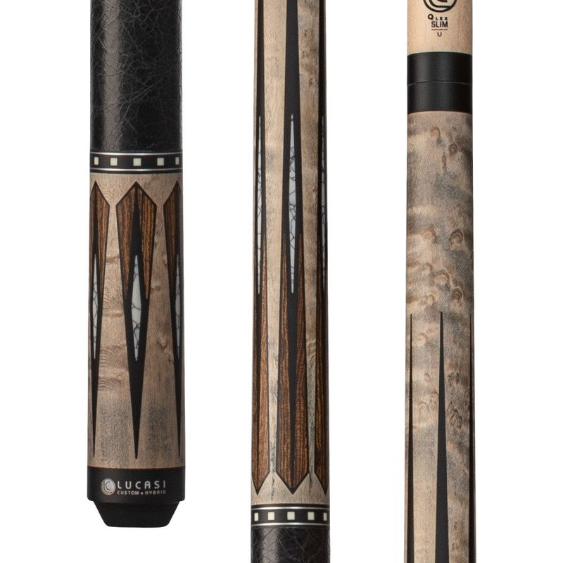 Lucasi Custom Matte Grey Maple & Bocote/White Recon Cue with Leather Wrap (LZC57)