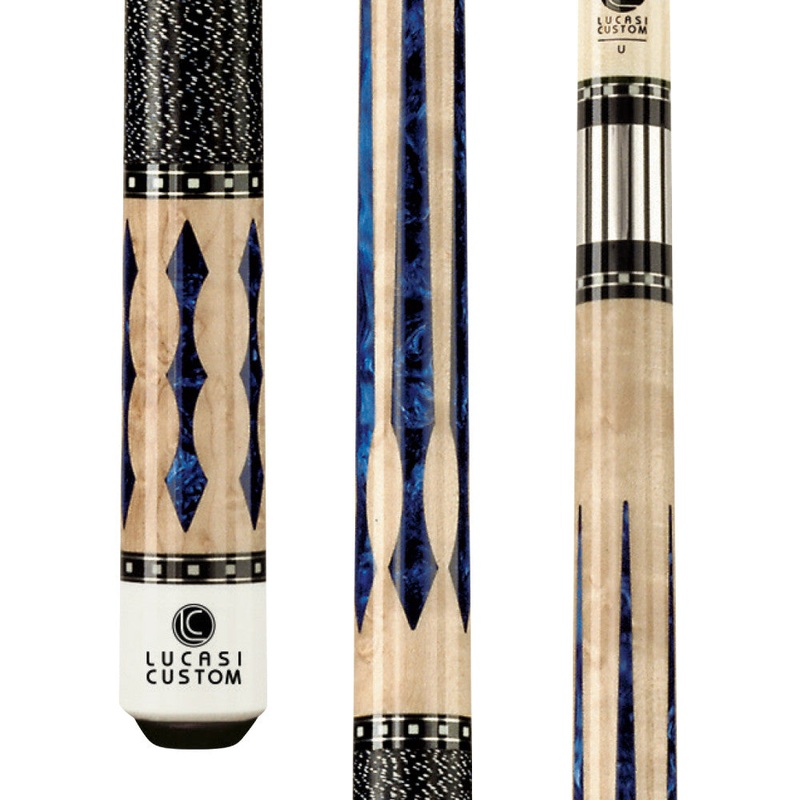 Lucasi Custom Natural Birdseye/Blue Luster Cue with Black & White Line (LZ2004NB)