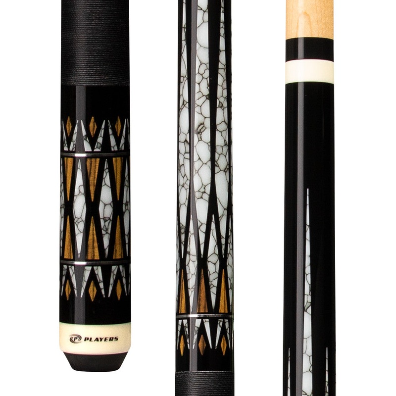 Players Black with White Recon Cue with Black Linen Wrap (E2341)