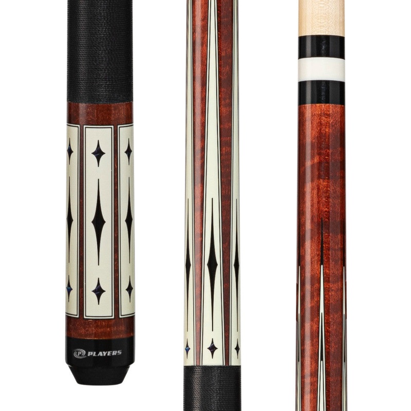 Players Curly Maple & White/Blue Diamond Cue with Black Linen Wrap (G4143)