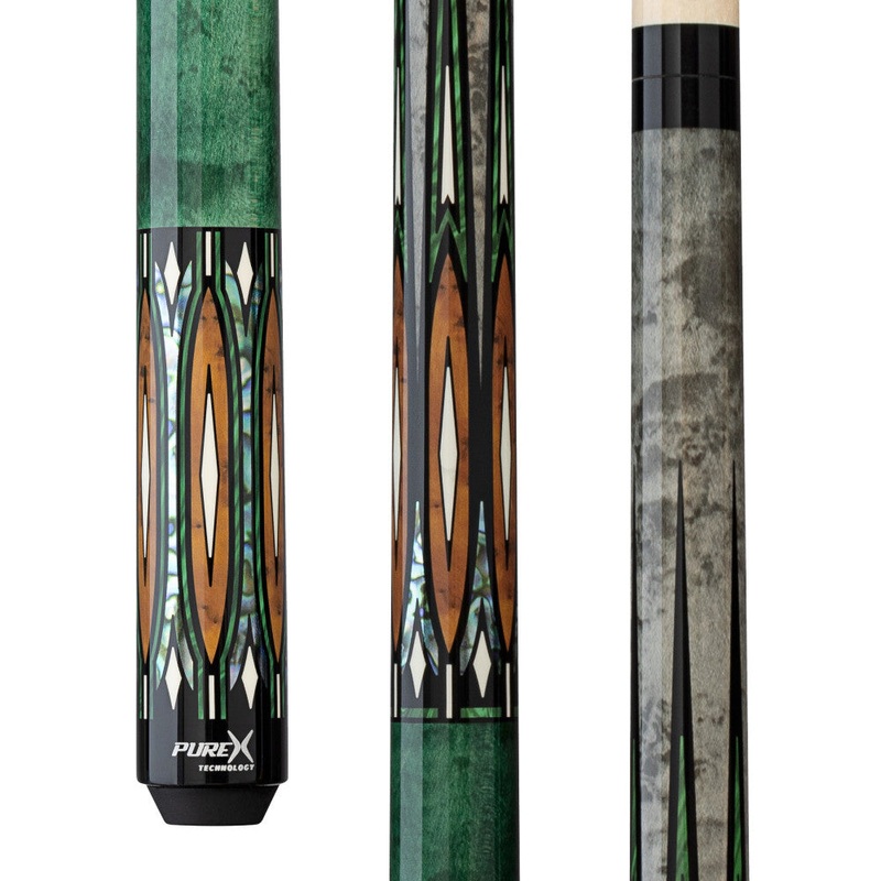Pure X Green & Grey Stain Maple with Malachite/Thuya Burl Wrapless Cue (HXT107)