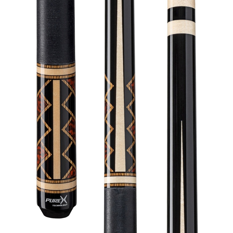 Pure X Midnight Black/Natural Maple and Bocote/Thuya Burl Cue with Black Linen Wrap (HXTE19)