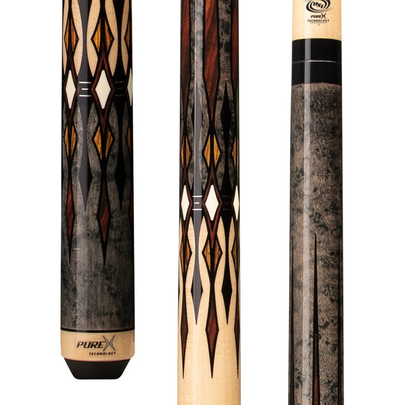 Pure X Grey Stained & Birdseye Maple with Cocobolo Wrapless Cue (HXTE11)