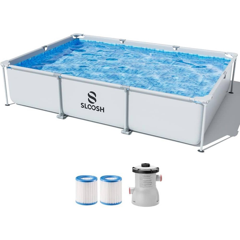 10ft. x 6.8ft.x 26in. Outdoor Rectangular Frame Above Ground Swimming Pool Set Kiddie Pool for Kids Adult w/ Filter Pump